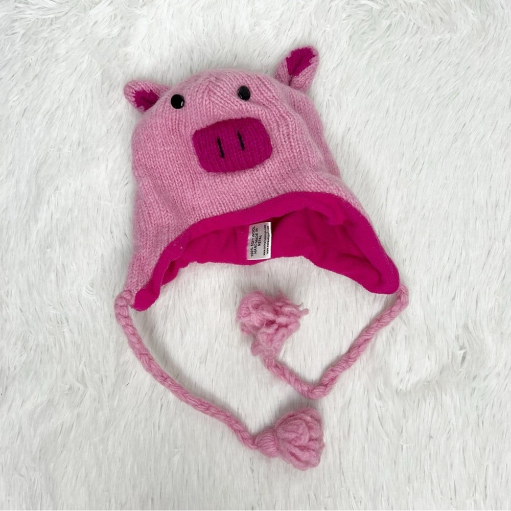 100% wool pink pig novelty tassel winter hat / OS